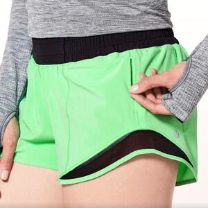 Lululemon Hotty Hot Low-Rise Neon Green Lined Shorts 2.5” Size 6 Short